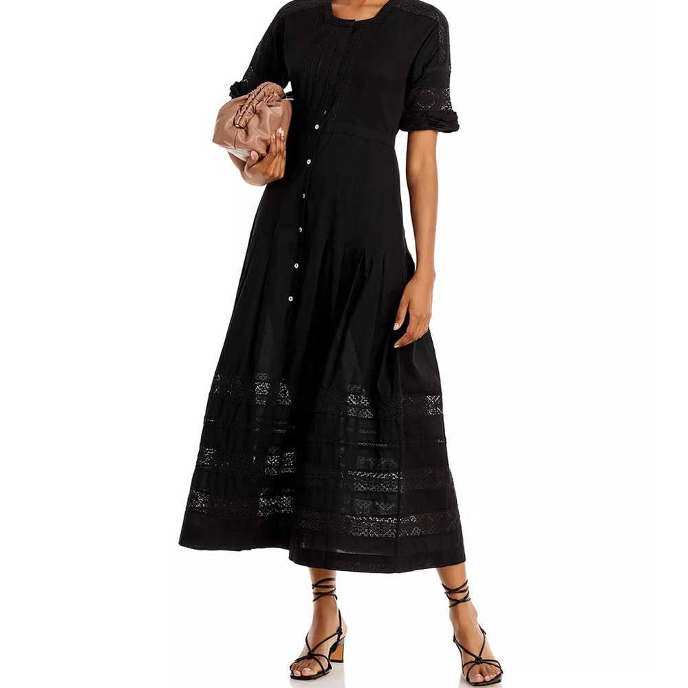 LoveShackFancy Edie Lace Short Sleeve Midi Shirt Dress